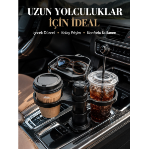 Ayarlanabilir Araç Bardaklık Aparatı Çift İçecek Ve Tepsili Tasarım