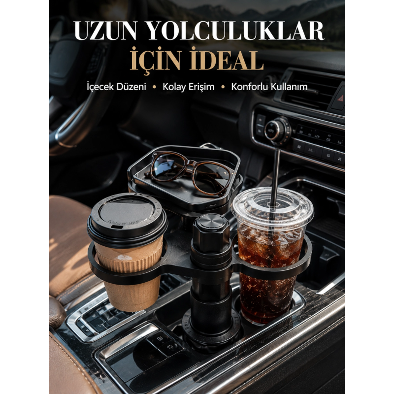 Ayarlanabilir Araç Bardaklık Aparatı Çift İçecek Ve Tepsili Tasarım Ayarlanabilir Araç Bardaklık Aparatı Çift İçecek Ve Tepsili Tasarım