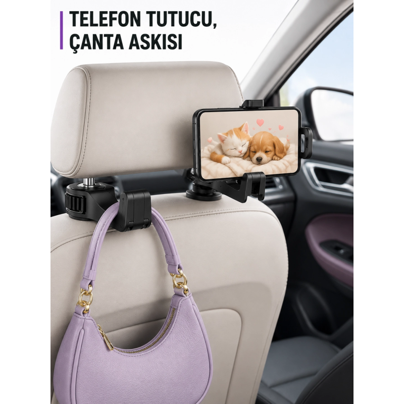 Ayarlanabilir Araç Telefon Tutucu Ve Koltuk Başlığı Askılığı Ayarlanabilir Araç Telefon Tutucu Ve Koltuk Başlığı Askılığı
