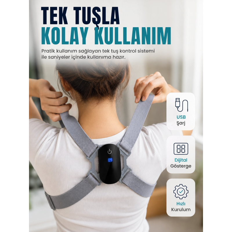 Ayarlanabilir Askılı Akıllı Dik Duruş Destekleyici Dijital Göstergeli Dik Duruş Cihazı Ayarlanabilir Askılı Akıllı Dik Duruş Destekleyici Dijital Göstergeli Dik Duruş Cihazı