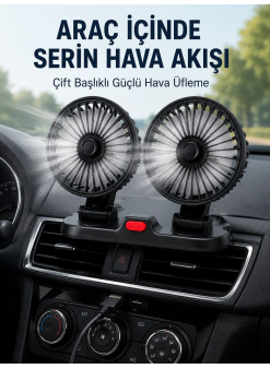 Ayarlanabilir Çift Başlıklı Sessiz Araç İçi Vantilatör