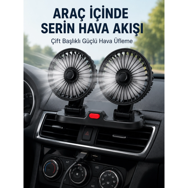 Ayarlanabilir Çift Başlıklı Sessiz Araç İçi Vantilatör Ayarlanabilir Çift Başlıklı Sessiz Araç İçi Vantilatör