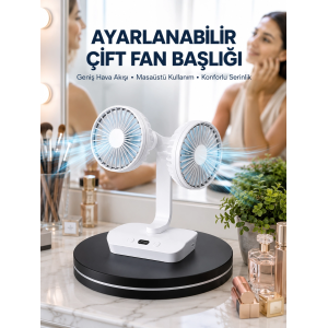 Ayarlanabilir Hızlı Çift Başlıklı Masaüstü Fan – Gece Lambalı Serinletici