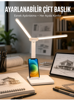 Ayarlanabilir Kısılabilir Led Masa Lambası | Entegre Kalemlik Ve Telefon Tutucu Özellikli Yeni Nesil