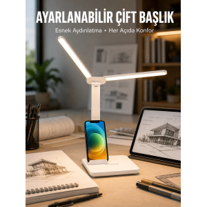 Ayarlanabilir Kısılabilir Led Masa Lambası | Entegre Kalemlik Ve Telefon Tutucu Özellikli Yeni Nesil