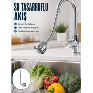 Ayarlanabilir Musluk Başlığı Esnek Spiral Hortumlu Lavabo Uzatma Atı