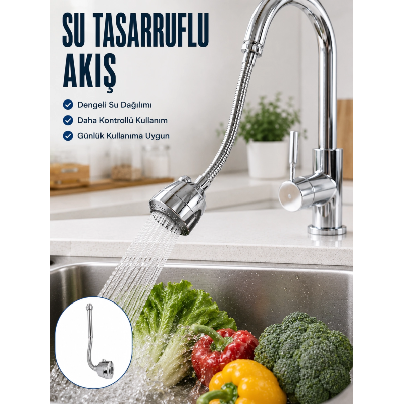 Ayarlanabilir Musluk Başlığı Esnek Spiral Hortumlu Lavabo Uzatma Atı Ayarlanabilir Musluk Başlığı Esnek Spiral Hortumlu Lavabo Uzatma Atı