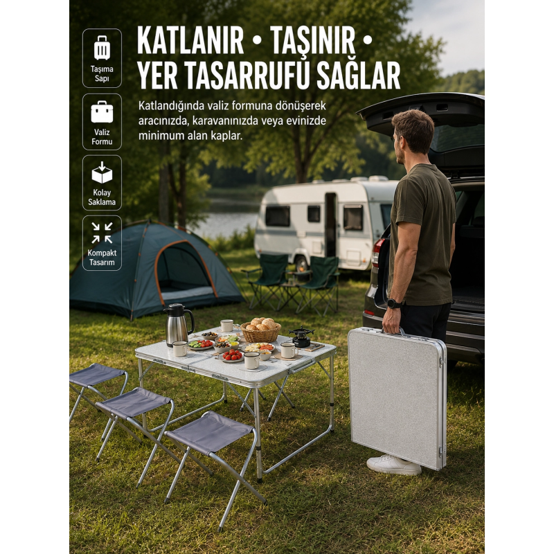 Ayarlanabilir Yükseklikli Kamp Ve Piknik Masası 4 Kişilik Katlanabilir Masa Seti Ayarlanabilir Yükseklikli Kamp Ve Piknik Masası 4 Kişilik Katlanabilir Masa Seti