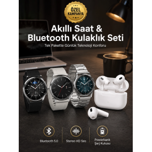 Aynalı Bluetooth Kulaklık Yeni Nesil Akıllı Saat Titreşimli Nabız Ölçer Spor Modları