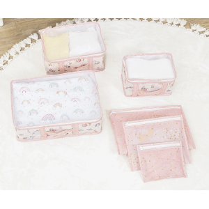 Baby 6'lı Desenli Fileli Bavul Valiz İçi Düzenleyici Çok Amaçlı Organizer (pembe)