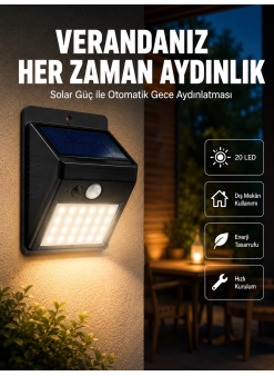 Bahçe Ve Dış Mekanlar İçin Güneş Enerjili 20 Led Hareket Sensörlü Lamba Yeni Nesil