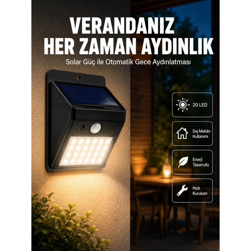 Bahçe Ve Dış Mekanlar İçin Güneş Enerjili 20 Led Hareket Sensörlü Lamba Yeni Nesil Bahçe Ve Dış Mekanlar İçin Güneş Enerjili 20 Led Hareket Sensörlü Lamba Yeni Nesil