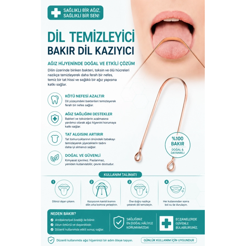 Bakır Dil Temizleme Atı – Dil Temizleyici – Ağız Bakım Atı – Dil Kazıyıcı – Metal Dil Temizleme Ekipmanı Bakır Dil Temizleme Atı – Dil Temizleyici – Ağız Bakım Atı – Dil Kazıyıcı – Metal Dil Temizleme Ekipmanı