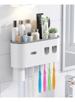 Banyo Organizer Diş Fırçası Tutucu Çift Dispenserli Raflı Çekmeceli