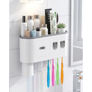 Banyo Organizer Diş Fırçası Tutucu Çift Dispenserli Raflı Çekmeceli