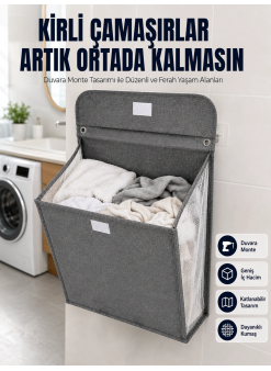 Banyo Ve Çamaşır Odası İçin Duvara Asılan Katlanabilir Çamaşır Sepeti