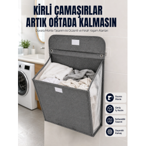 Banyo Ve Çamaşır Odası İçin Duvara Asılan Katlanabilir Çamaşır Sepeti