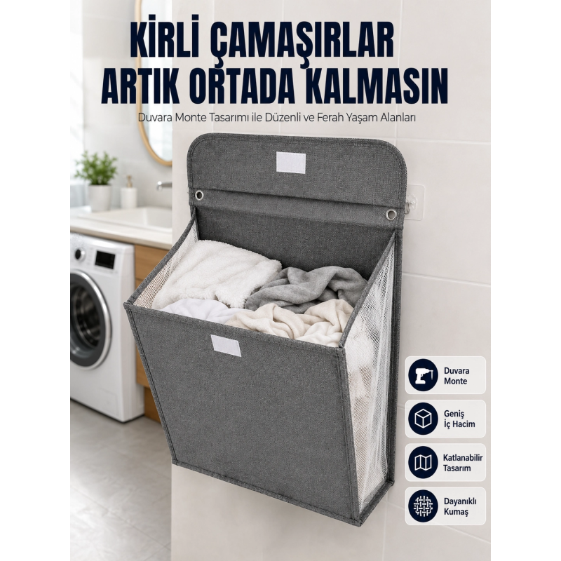 Banyo Ve Çamaşır Odası İçin Duvara Asılan Katlanabilir Çamaşır Sepeti Banyo Ve Çamaşır Odası İçin Duvara Asılan Katlanabilir Çamaşır Sepeti