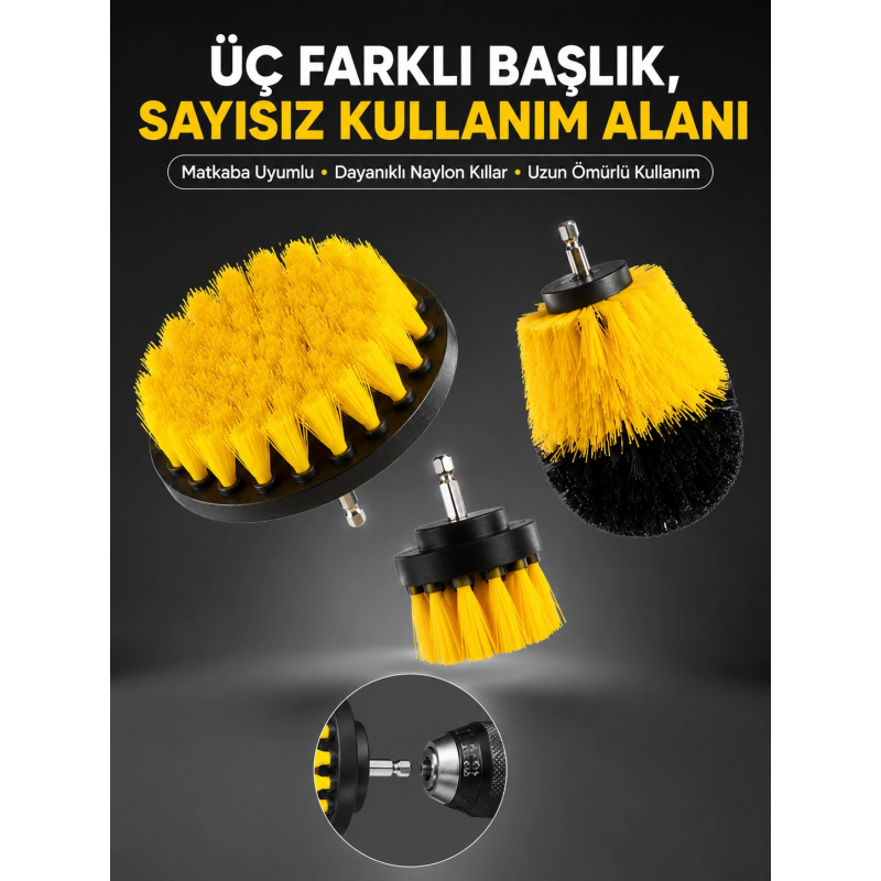 Banyo Ve Mutfak İçin Matkap Ucu Temizlik Fırçası 3’lü Set Banyo Ve Mutfak İçin Matkap Ucu Temizlik Fırçası 3’lü Set