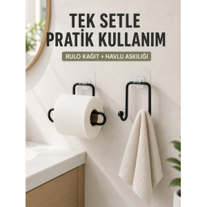 Banyo Ve Mutfak İçin Yapışkanlı Havlu Askılığı Ve Rulo Kağıt Tutucu Set