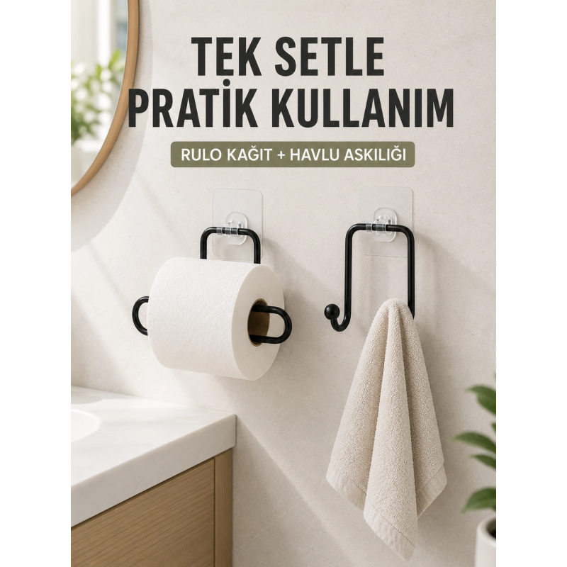 Banyo Ve Mutfak İçin Yapışkanlı Havlu Askılığı Ve Rulo Kağıt Tutucu Set Banyo Ve Mutfak İçin Yapışkanlı Havlu Askılığı Ve Rulo Kağıt Tutucu Set