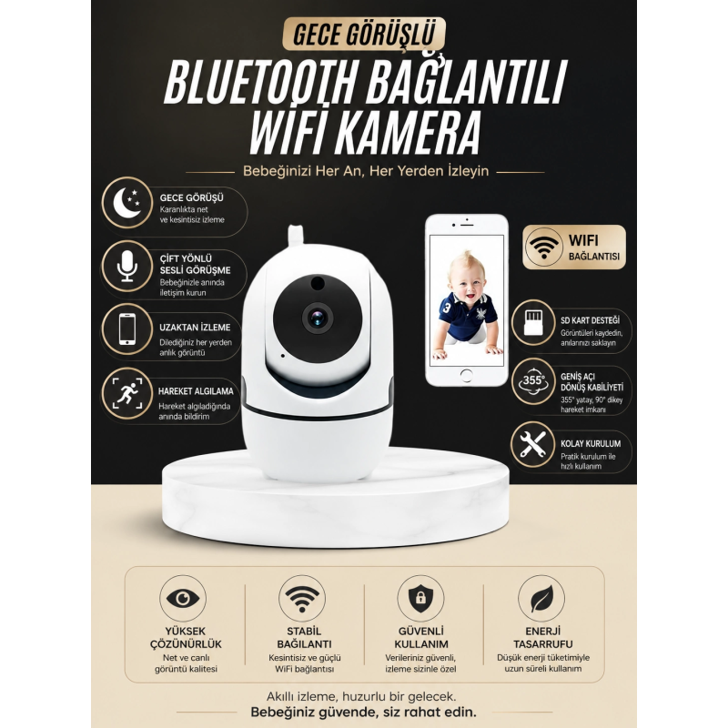 Bebek Takip Kamerası Gece Görüşlü Wifi Güvenlik Kamerası Bebek Takip Kamerası Gece Görüşlü Wifi Güvenlik Kamerası