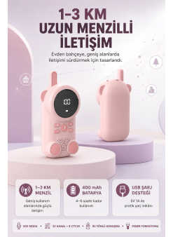 Bebek Telsizi Lcd Ekran Vox İki Yönlü İletişim Usb Şarj Hafif
