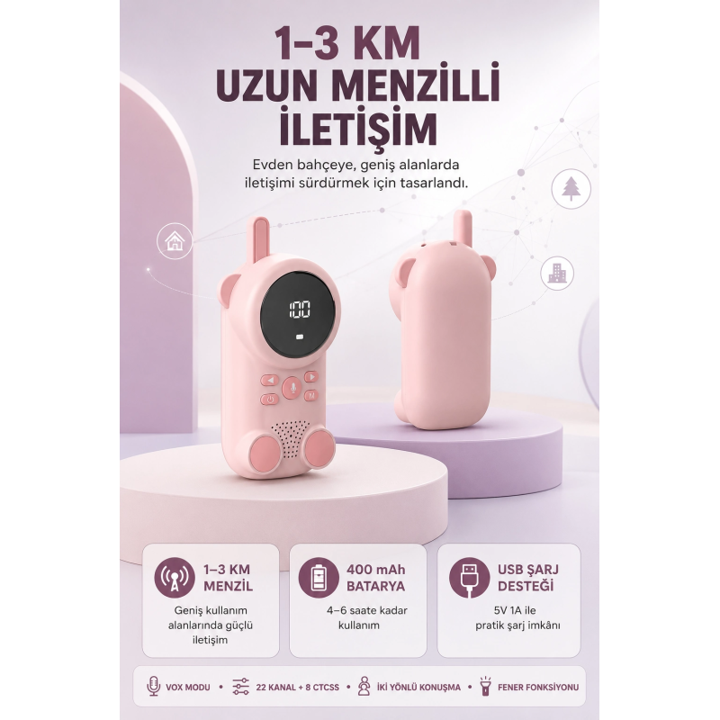 Bebek Telsizi Lcd Ekran Vox İki Yönlü İletişim Usb Şarj Hafif Bebek Telsizi Lcd Ekran Vox İki Yönlü İletişim Usb Şarj Hafif