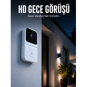 Beyaz Akıllı Güvenlik Kapı Zili | Telefon Kontrollü Wi-fi Görüntülü Kapı Zili