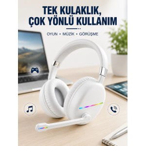 Beyaz Kablosuz Bluetooth Kulaklık Mikrofonlu Ergonomik Kulak Üstü Tasarım