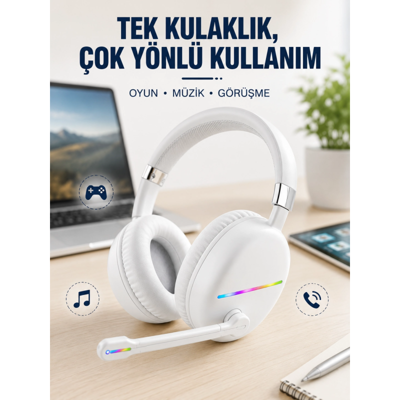 Beyaz Kablosuz Bluetooth Kulaklık Mikrofonlu Ergonomik Kulak Üstü Tasarım Beyaz Kablosuz Bluetooth Kulaklık Mikrofonlu Ergonomik Kulak Üstü Tasarım