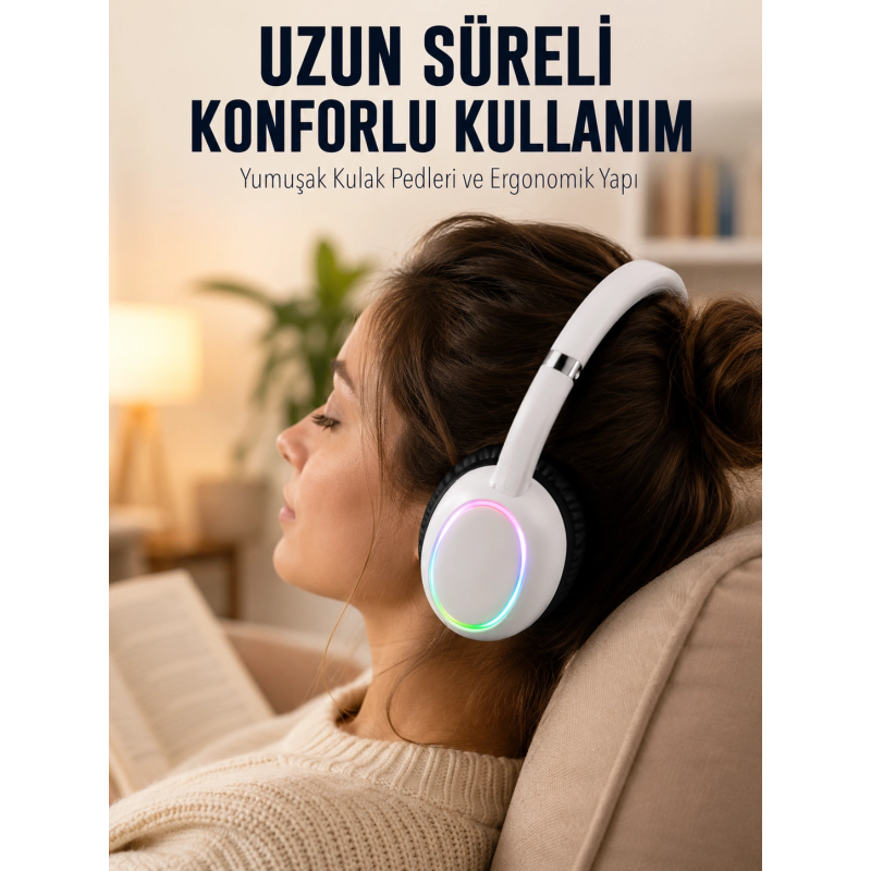 Beyaz Kablosuz Bluetooth Kulaklık Mikrofonlu Ergonomik Kulak Üstü Tasarım Beyaz Kablosuz Bluetooth Kulaklık Mikrofonlu Ergonomik Kulak Üstü Tasarım