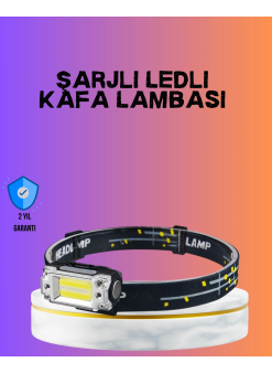 Beyaz Led Işık Sensörlü Kafa Lambası Lityum Batarya Led El Fenerli Şarjlı