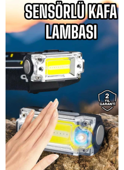 Beyaz Led Işık Sensörlü Kafa Lambası Lityum Batarya Led El Fenerli Şarjlı