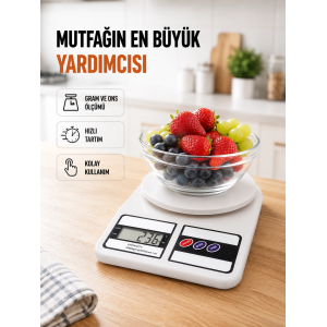 Beyaz Plastik Dijital Mutfak Tartısı – 24x16.8x1.5cm