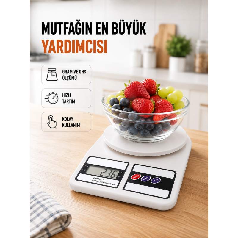 Beyaz Plastik Dijital Mutfak Tartısı – 24x16.8x1.5cm Beyaz Plastik Dijital Mutfak Tartısı – 24x16.8x1.5cm