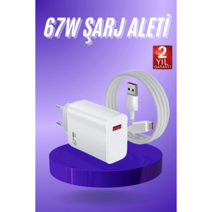 Beyaz Ultra Plus Hızlı Şarj Seti Şarj Adaptörü Ve Kablosu 67w