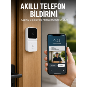 Beyaz Wi-fi Akıllı Görüntülü Kapı Zili Hd Kamera, Gece Görüşü Ve Telefon Bildirimli Kablosuz Kapı Zili