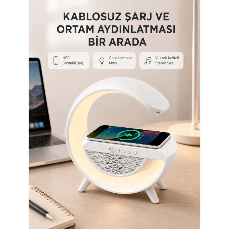 Bluetooth 5.0 Hoparlör – Kablosuz Şarj, Rgb Gece Lambası Ve Fm Radyo Bluetooth 5.0 Hoparlör – Kablosuz Şarj, Rgb Gece Lambası Ve Fm Radyo