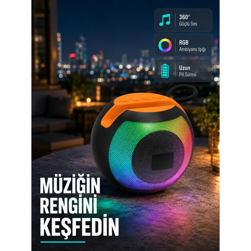Bluetooth 5.0 Hoparlör – Rgb Işıklı, Güçlü Bas Ve 360° Surround Ses Bluetooth 5.0 Hoparlör – Rgb Işıklı, Güçlü Bas Ve 360° Surround Ses