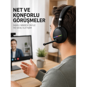Bluetooth 5.0 Kablosuz Kulak Üstü Kulaklık Mikrofonlu Rgb Aydınlatmalı