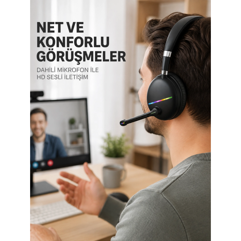 Bluetooth 5.0 Kablosuz Kulak Üstü Kulaklık Mikrofonlu Rgb Aydınlatmalı Bluetooth 5.0 Kablosuz Kulak Üstü Kulaklık Mikrofonlu Rgb Aydınlatmalı
