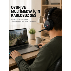 Bluetooth 5.0 Rgb Işıklı Mikrofonlu Kablosuz Kulak Üstü Kulaklık