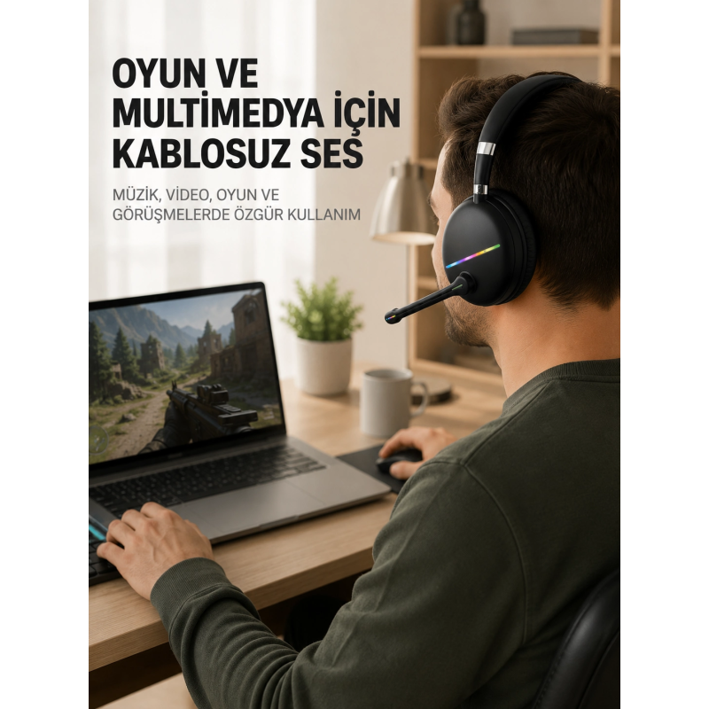 Bluetooth 5.0 Rgb Işıklı Mikrofonlu Kablosuz Kulak Üstü Kulaklık Bluetooth 5.0 Rgb Işıklı Mikrofonlu Kablosuz Kulak Üstü Kulaklık