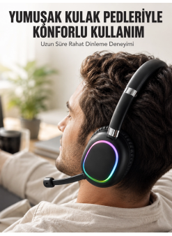 Bluetooth 5.0 Rgb Işıklı Mikrofonlu Kablosuz Kulak Üstü Kulaklık