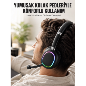 Bluetooth 5.0 Rgb Işıklı Mikrofonlu Kablosuz Kulak Üstü Kulaklık