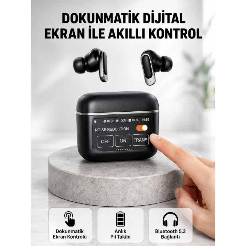 Bluetooth 5.3 Anc Kablosuz Kulaklık – Dokunmatik Kontrol, Dijital Ekran Ve Uzun Pil Ömrü Bluetooth 5.3 Anc Kablosuz Kulaklık – Dokunmatik Kontrol, Dijital Ekran Ve Uzun Pil Ömrü