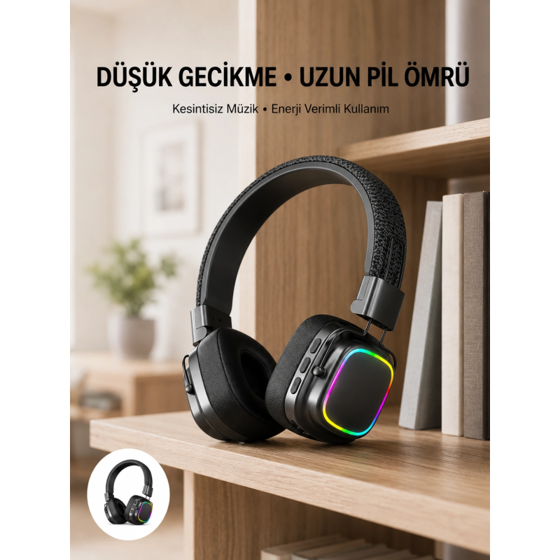 Bluetooth 5.3 Rainbow Işıklı Kulak Üstü Kablosuz Kulaklık Yeni Nesil Bluetooth 5.3 Rainbow Işıklı Kulak Üstü Kablosuz Kulaklık Yeni Nesil