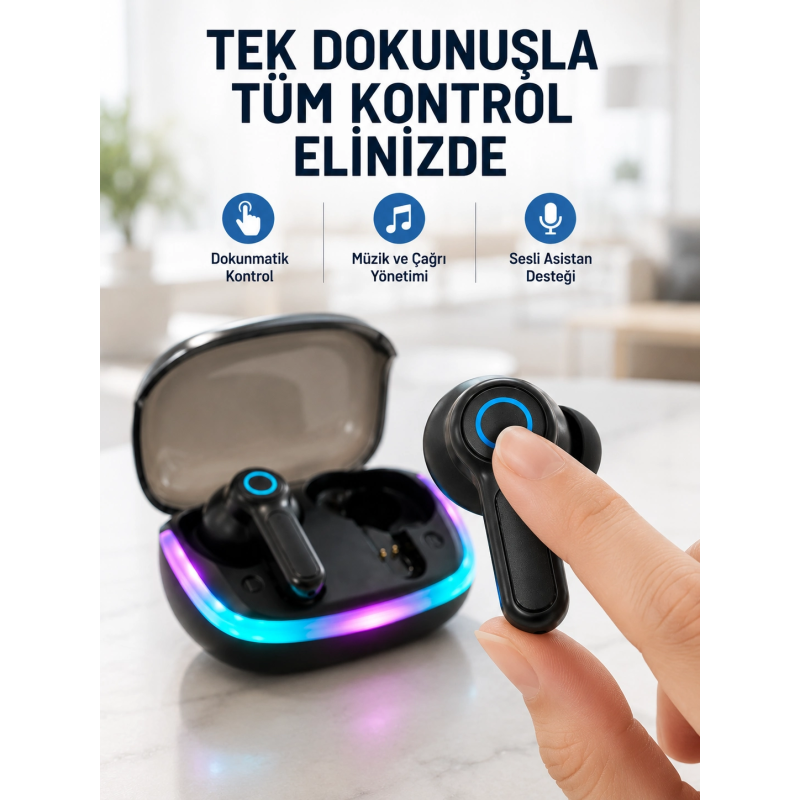 Bluetooth 5.4 Tws Kablosuz Kulaklık Quad Enc Mikrofonlu Rgb Şarj Kutulu Hd Ses Bluetooth 5.4 Tws Kablosuz Kulaklık Quad Enc Mikrofonlu Rgb Şarj Kutulu Hd Ses
