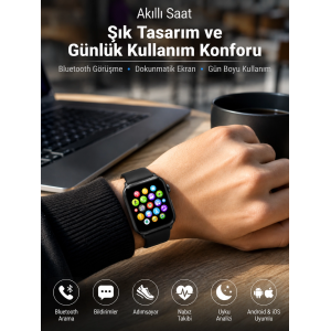 Bluetooth Arama, Akıllı Bildirimler Ve Günlük Sağlık Takibi Sunan Şık Tasarımlı Akıllı Saat
